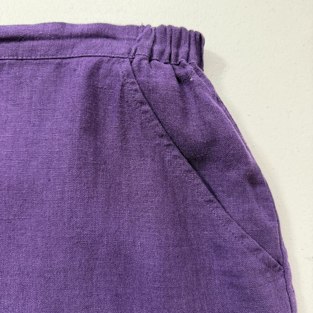 FLAX 100% Linen 2 Piece Set Purple Lagenlook Top & Pants Women's L - Picture 6 of 16